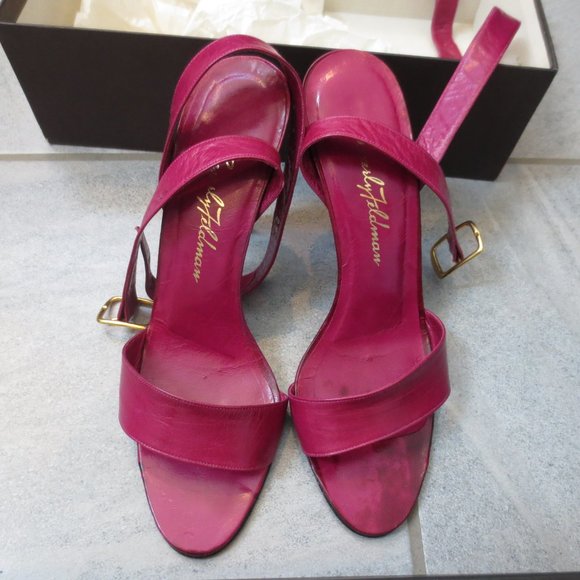 LAST CHANCE BEVERLY FELDMAN Vintage Rose Red High Heel Ankle Strap Sandals - Picture 14 of 14